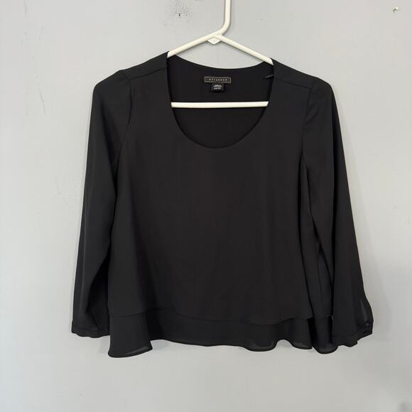 Metaphor Flowy Black Long Sleeve Top Size XS Double Layer Hem Button Sleeve - Picture 1 of 6